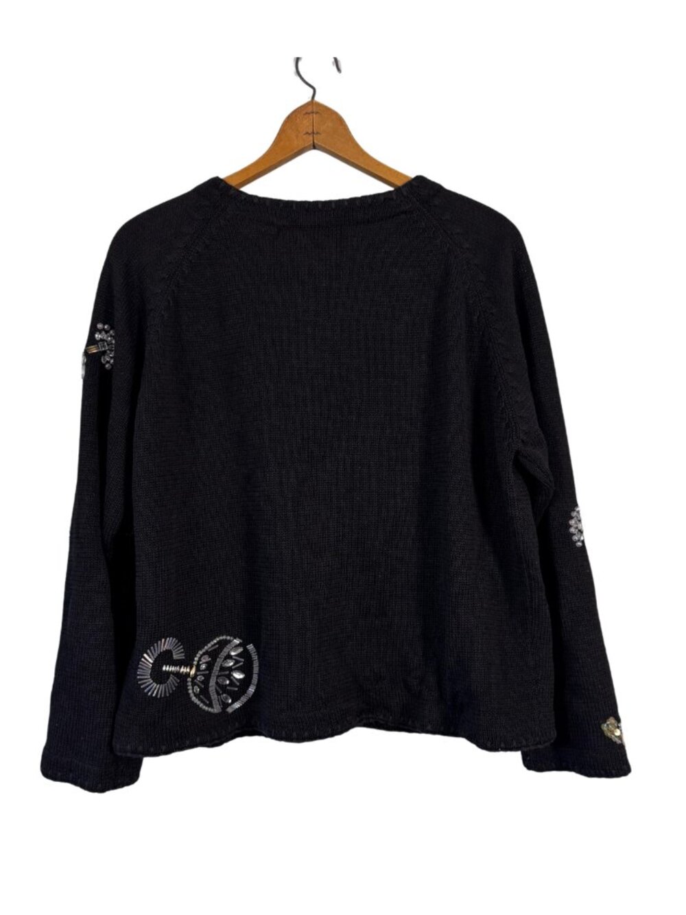 Black Beaded Embellished Cardigan, Vintage Cocktail Sweater, Statement Knit - Picture 7 of 7